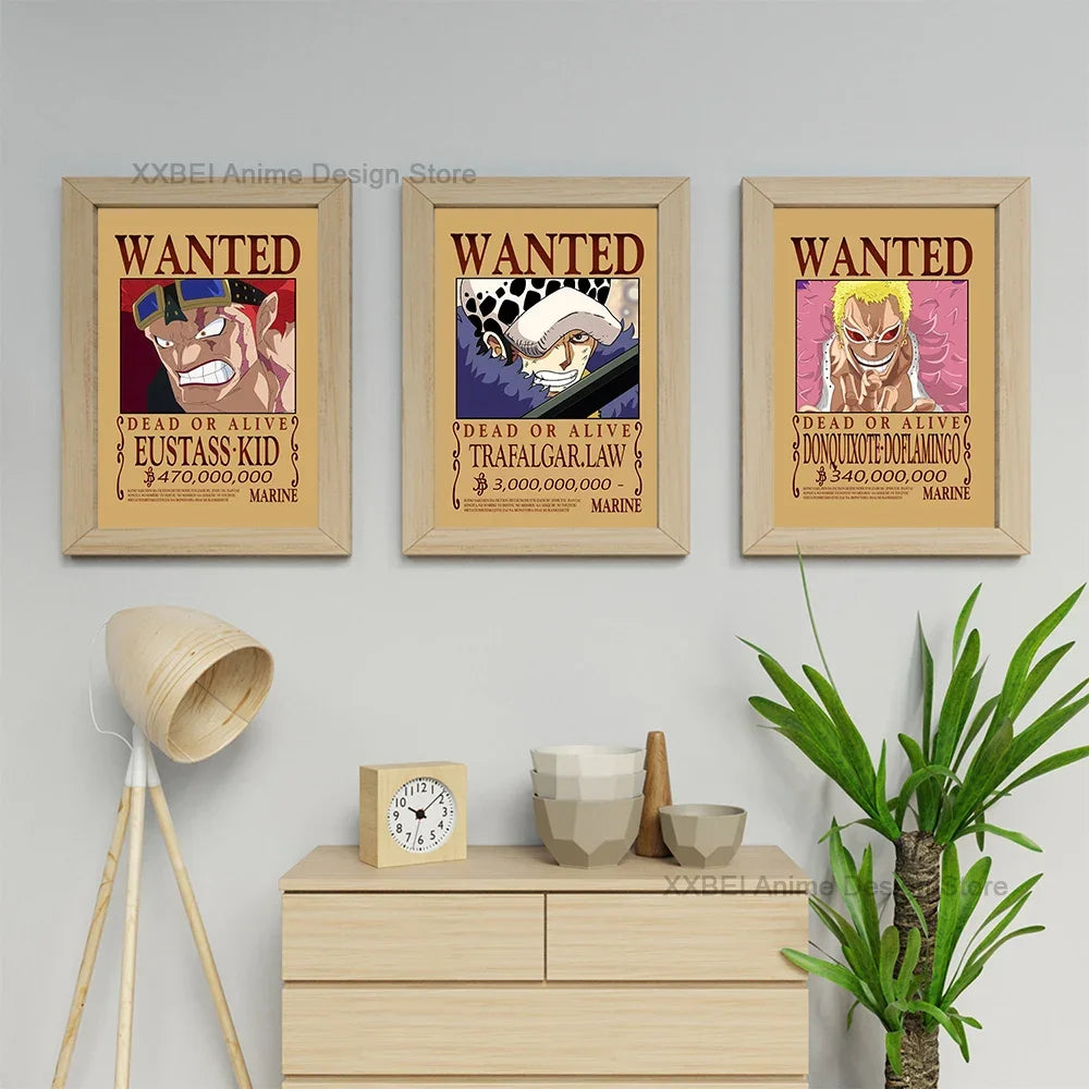 1pc Home Decor Poster Stickers Hot Anime One Piece Luffy Wanted Warrant Decorative Painting Bedroom Bedside Wall Hangings